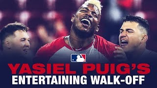 Puig licks bat knocks walkoff single gets shower [upl. by Judon]