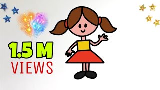 How to draw a GIRL  Easy tutorial for Kids Toddlers Preschoolers [upl. by Adnarem]