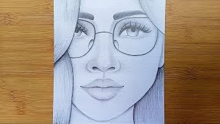 How to draw a Girl with Glasses step by stepPencil sketch [upl. by Eehtomit]