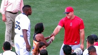 Yasiel Puigs Mom Meets Mike Trout amp Pujols [upl. by Rollie]