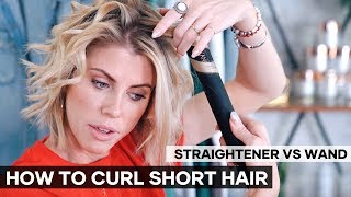 How To Curl Hair With A Straightener VS Wand  SHORT HAIR [upl. by Etienne]