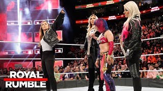 Ronda Rousey confronts Asuka Alexa Bliss and Charlotte Flair Royal Rumble 2018 WWE Network [upl. by Egroej]