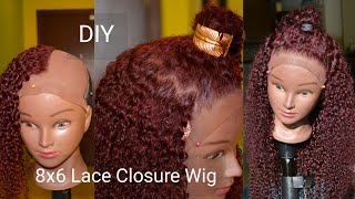 HOWTO DIY 8x6 Lace Closure Wig With Kinky Curly Human Hair Bundles [upl. by Dowell826]