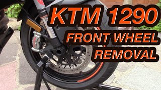 KTM 1290  FRONT WHEEL REMOVAL  TO REPLACE TYRE [upl. by Adyol]