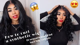 HOW TO WAND CURL A SYNTHETIC WIG Sensationnel what lace  celeste [upl. by Notaes]