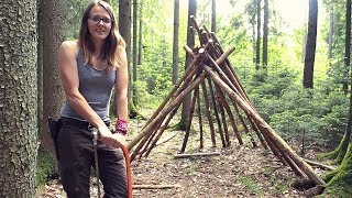 Building A Teepee In The Woods Part 1 bushcraft [upl. by Bickart]