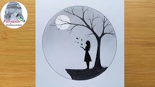 How to draw a girl with Butterfly in Moonlight for beginners  Pencil sketch  Art Video [upl. by Rianon97]