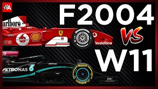 Comparing the Ferrari F2004 vs Mercedes W11 2020 Formula 1 car [upl. by Nashbar904]