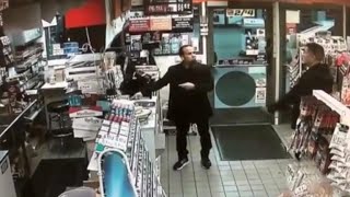 Offduty cop pulls gun on man buying candy at California convenience store [upl. by Attelrahc439]