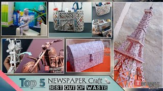 Top 5 Newspaper Crafts Ideas  Easy Craft Newspaper craftDIYS IDEAS [upl. by Ysak]