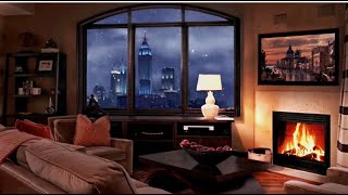 Ambience New York of 1945s with Fireplace amp Music [upl. by Llerrahs]