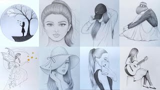 8 easy girl drawing ideas  part 1   Pencil sketch Tutorials  Art Videos [upl. by Braca]