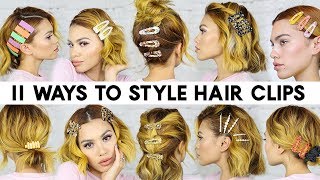 11 EASY Ways to Style HAIR CLIPS for Short Hair Braidless [upl. by Ahsiekram810]