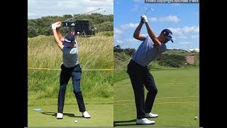 Justin Thomas golf swing  Long Iron faceon amp downtheline July 2017 [upl. by Delahk724]