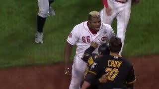 Reds Pirates Benches Clearing FIGHT Yasiel Puig Throws Punches Reds vs Pirates [upl. by Oleic]